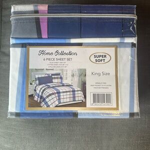 Home Collection 6-Piece Blue, White king bamboo 2000 tread count Sheet Set NWT